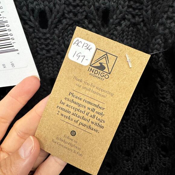 NWT Cotton by Autumn Cashmere Black Crewneck Texture Stitch Sweater X-Small - Picture 4 of 5